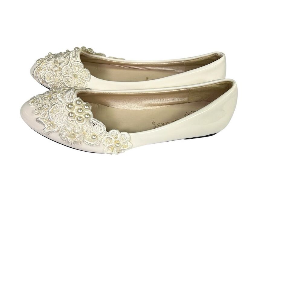 Ivory Bridal Flats Women's 8.5 Floral Embellishments Wedding Shoes - Picture 5 of 8